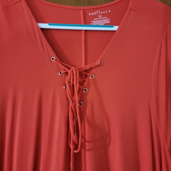 Boutique+ Red Lace-Up Tunic Dress - Picture 2 of 5